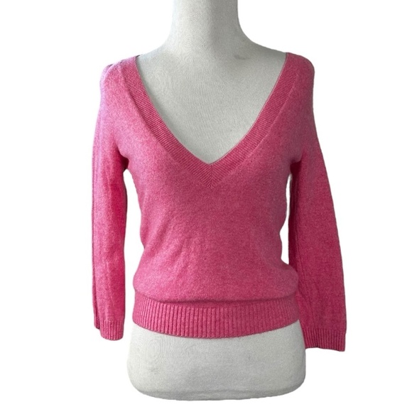 J. Crew 100% Cashmere Pink V Neck Sweater Elbow Sleeves Size XS Spring Summer - Picture 1 of 6